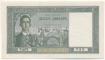 Jugoszlávia 1939. 10D "P.0073 722" T:AU / Yugoslavia 1939. 10 Dinara "P.0073 722" C:AU Krause P#35