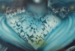 Herpai Zoltán (1951-2011): Kék, holdas nő, 1980. Olaj, fa, jelezve jobbra lent. Dekoratív, kissé sér...