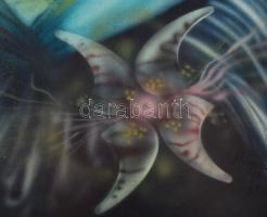 Herpai Zoltán (1951-2011): Kék, holdas nő, 1980. Olaj, fa, jelezve jobbra lent. Dekoratív, kissé sér...