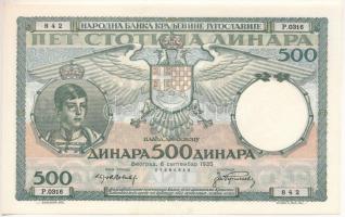 Jugoszlávia 1935. 500D "P.0316 842" T:AU, enyhe sarokhajlás / Yugoslavia 1935. 500 Dinara "P.0316 842" C:AU, slightly folded corner Krause P#32