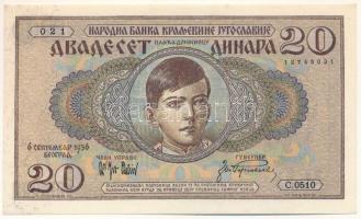 Jugoszlávia 1936. 20D "C.0510 021" T:AU / Yugoslavia 1936. 20 Dinara "C.0510 021" C:AU Krause P#30