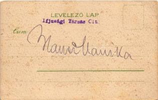 Fohászod már mind hiába, hátat fordított a gólya... / humour art postcard with stork, litho (EB)