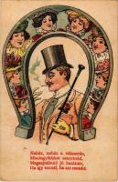 Nehéz, nehéz a választás... / humour art postcard, litho (fa)