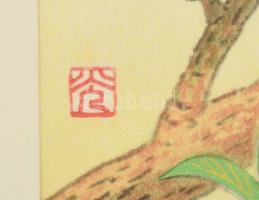 Olvashatatlan jelzéssel, feltehetően japán művész: Madárka. Vegyes technika, papír. Üvegezett klipsz...