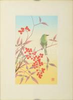 Olvashatatlan jelzéssel, feltehetően japán művész: Madárka. Nyomat, papír. Üvegezett klipsz keretben, 18×11 cm