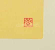 Olvashatatlan jelzéssel, feltehetően japán művész: Madárka. Nyomat, papír. Üvegezett klipsz keretben...