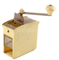 Retró magyar gyártmányú kávédaráló, jelzett: Mirköz Ksz., bakelit és fém, használt állapotban, m: 17 cm