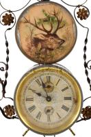 Vadász stílusú régi vekkeróra, kovácsolt díszítménnyel, m: 29 cm