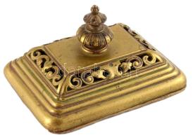Díszes réz levélnehezék, 10,5x8x6 cm