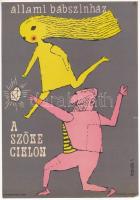 cca 1960 Állami Bábszínház - A szőke ciklon, s.: Hegedűs I. Villamosplakát, papír, Terv Nyomda, apró lapszéli szakadással, 16,5x23,5 cm