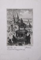 Vertel József (1922-1993): Halászbástya. Rézkarc, papír, jelzett , 9x6,5 cm
