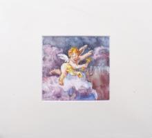 Lövey jelzéssel: Puttó. Akvarell, papír, Jelzett paszpartuban 9x9 cm