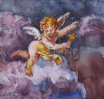 Lövey jelzéssel: Puttó. Akvarell, papír, Jelzett paszpartuban 9x9 cm