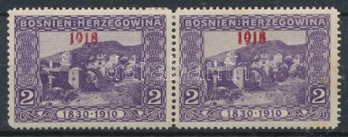 1918 Kisegítő 2h pár kettős felülnyomással (**20.000) (rozsda / stain)