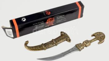 Denix közel-keleti dísztőr replika, ívelt pengével, díszes fém markolattal és hüvellyel, h: 23 cm