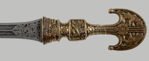 Denix közel-keleti dísztőr replika, ívelt pengével, díszes fém markolattal és hüvellyel, h: 23 cm
