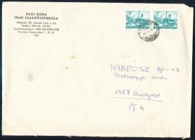 1981 Közlekedés (1963) 2Ft pár lemezhibával (fehér csíkok) levélen a MABÉOSZ-nak címezve (támpéldány a borítékban)