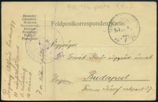 1914 Levelezőlap a 7. tábori postáról. Az egyik legritkább tábori szám, mivel Przemysl-nél teljesen megsemmisült az egység! Rendkívül ritka! (hajtott) / Field postcard "TP 7" RRR! (folded)