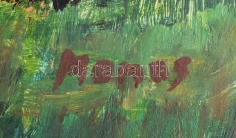 Monos József (1932-2013): Falu a Börzsönyben. Olaj, farost, jelzett. Hátoldalán Galéria Tabán címkéj...