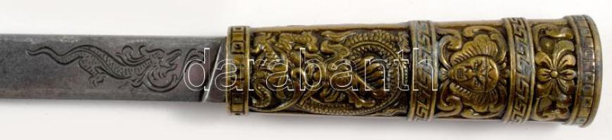 Denix távol-keleti jellegű fantázia tőr (tantó), sárkánymotívumokkal díszített fém markolattal és hü...