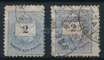 1881 2 db 2kr keskenyre és szélesre fogazva / shifted perforation