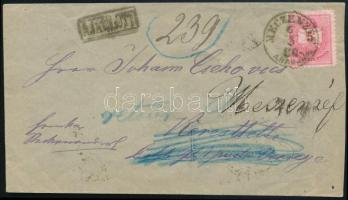1880 5kr + 10kr ajánlott levélen, visszaküldve / on registered cover, returned "MECZENZÉF / ABAÚJ M."