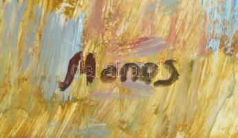 Monos József (1932-2013): Ház a domboldalon. Olaj, farost, jelzett. Hátoldalán Galéria Tabán címkéjé...