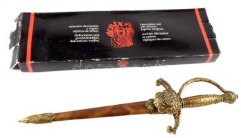 Denix fantázia tőr, tömör fém markolattal, kétfejű sasos címer díszítéssel, hüvellyel, h: 45 cm