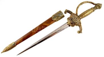 Denix fantázia tőr, tömör fém markolattal, kétfejű sasos címer díszítéssel, hüvellyel, h: 45 cm