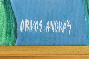 Orvos András (1939-): Kardvirágok. Olaj, vászon, jelzett. Hátoldalán Galéria Tabán címkéjén felirato...