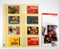 8 db különféle telefonkártya, közte egy 5000 db-os + Telefonkártya-katalógus 1991-1999, újszerű állapotban