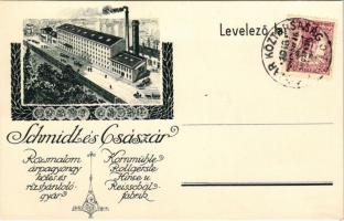 Budapest VIII. Schmidt &amp; Császár rozsmalom, árpagyöngy, köles és rizshántoló gyára reklámlapja. Szeszgyár utca 4. Art Nouveau + "1918. november 16. Magyar Köztársaság" So. Stpl.