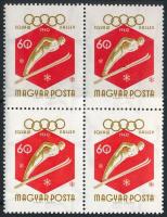 1960 Téli olimpia I. - Squaw Valley 60f négyestömb, a 2. bélyeg sílécén barna festékpötty