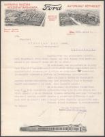 1928 Pécs, Ford autó autorizált képviseletét ellátó Baranyai Gazdák Rt. dekoratív céges fejlécű gépelt levele autóeladás ügyében, hajtással, jó állapotban