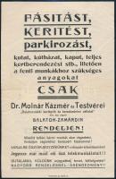 1926 Balatonzamárdiban működő Molnár K. kertépítő cég reklám szórólapja, jó állapotban, postán elküldve