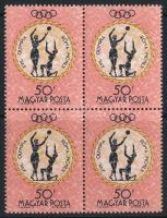 1960 Olimpia III. - Róma 50f négyestömb az 1. és 3. bélyegen részleges álkettősnyomattal