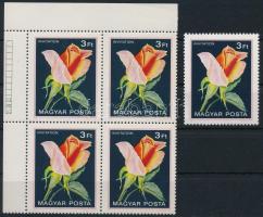 1982 Rózsák II. 3Ft ívsarki négyestömb színeltolódással + támpéldány