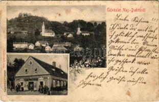 Vasdobra, Vas-Dobra, Neuhaus am Klausenbach; látkép, templomok, Julius Rosenberg üzlete és saját kia...