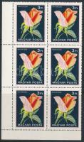 1982 Rózsák II. 3Ft ívsarki hatostömb színeltolódással + támpéldány / Mi 3553 corner block of 6 with shifted colours
