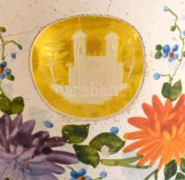 Régi vadászmintás emlékpohár, lepattanással, m: 13,5 cm