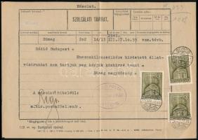 1942 Szolgálati távirat 3 bélyeggel / Telegram "SÜMEG"