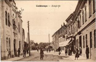 1917 Csáktornya, Cakovec; Zrínyi tér, üzletek. Vasúti levelezőlapárusítás 3929. / square, shops (EK)