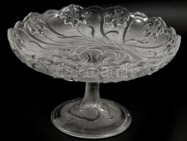 Préselt üveg talpas kínáló. Jelzés nélkül, hibátlan, d: 29 cm, m: 16,5 cm