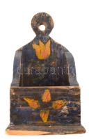 Antik festett fa fali sótartó, sérüléssel m: 18 cm