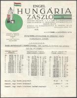 cca 1930 Az Engel Hungária Zászló és Díszítési Vállalat dekoratív fejlécű kétoldalas árjegyzéke, hajtva, szép állapotban