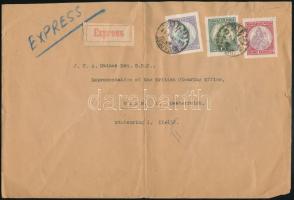 1926 Expressz levél Bécsbe 3 db Koronás Madonnával / Express cover with 18.000K franking to Vienna