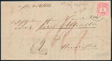 1878 5kr és 10kr ajánlott levélen "ÚJ-EGYHÁZ" (10kr kettétépve / torn apart)