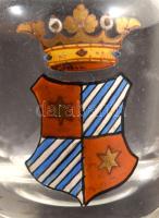 J. &amp; L. Lobmeyr címermintás snapszos pohár. cca 1960, Bécs, zománcfestett címermintával dísz...