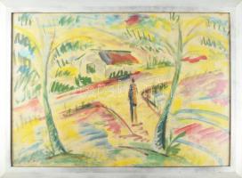 Márffy Ödön jelzéssel: Színes kép. Olaj, karton, üvegezett fakeretben, 50x70 cm