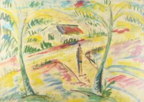 Márffy Ödön jelzéssel: Színes kép. Olaj, karton, üvegezett fakeretben, 50x70 cm